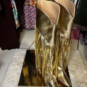 Forever 21 Gold Heeled Fringe Boots